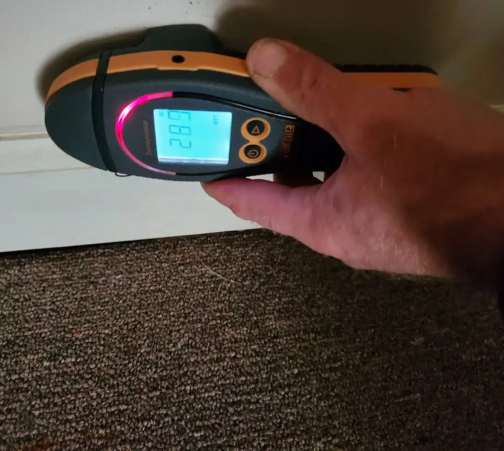 Moisture detection at baseboard during Storm Damage Restoration in South Hill